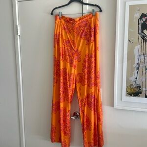 100% linen Caroline Constas Orange and Pink Patterned Pants